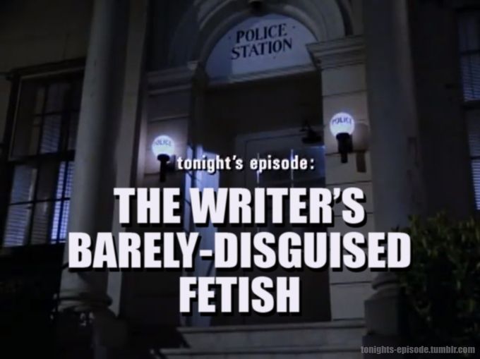 Title Card for Police Squad. In front of a Police Station are the words: "The Writer's Barely-Disguised Fetish"