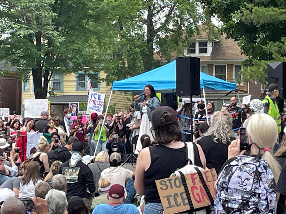 Rashida Tlaib speaking to a crowd