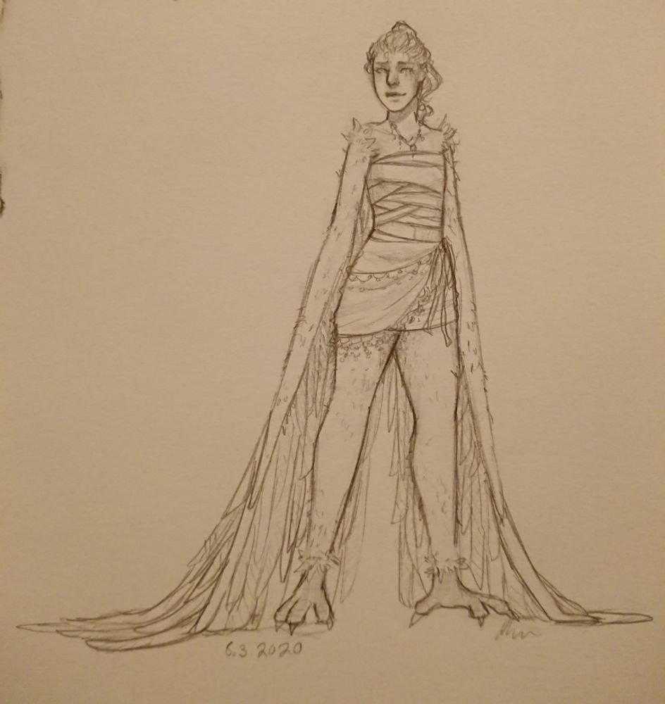 Sketch of a character with bird features