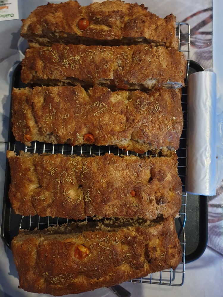 Home made wholemeal focaccia bread with rosemary ready with freezer bags