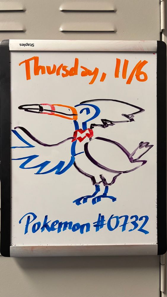 Dry erase marker sketch of Pokémon #0732 a woodpecker Pokémon 