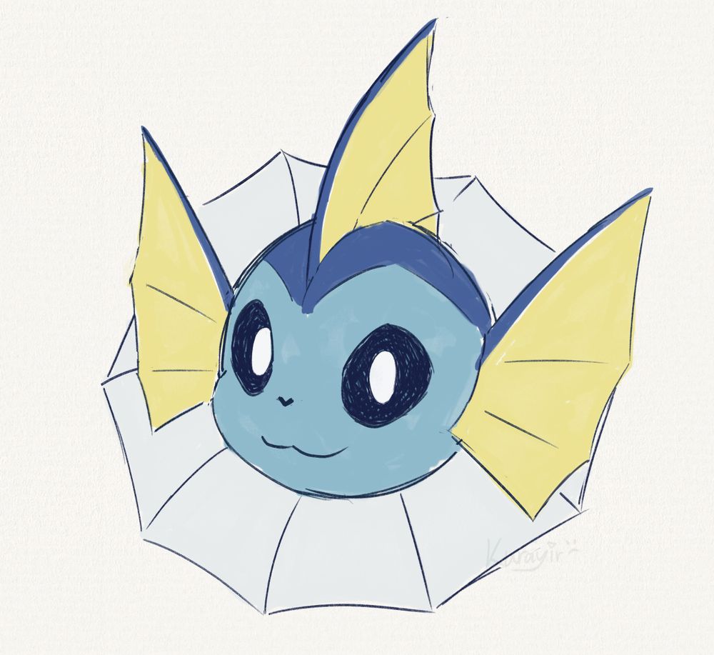 Digital art sketch, headshot of a vaporeon