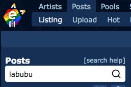 print do site e621 (repositório de imagens furry *geralmente* eróticas) com a tag "labubu" escrita no campo de pesquisa