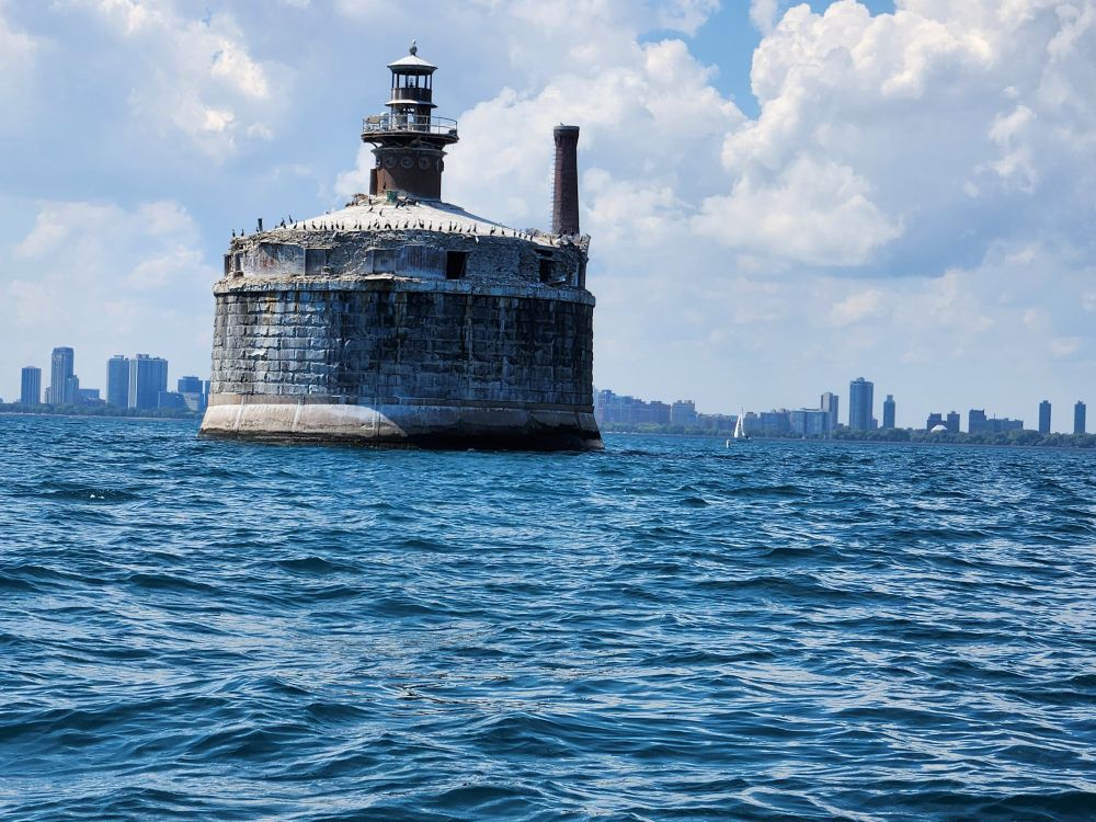 One of the abandoned cribs on Lake Michigan. 