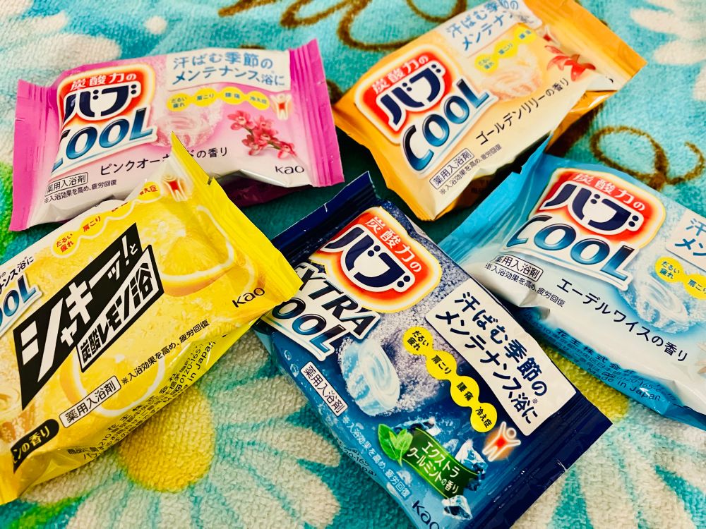花王の入浴剤「炭酸力のバブcool」の写真です。エーデルワイスの香りなど５種類あります。