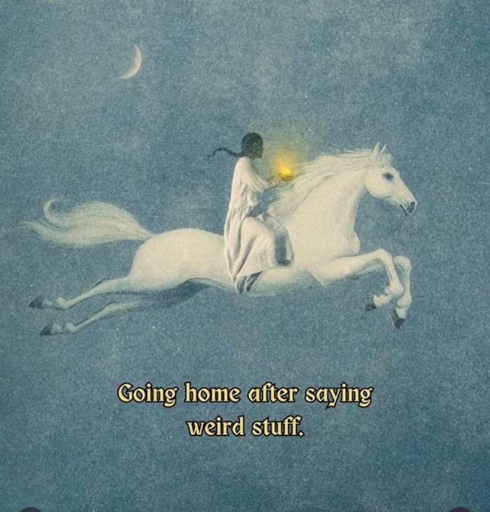 “going home after saying weird stuff” on a piece by Laura Makabresku of a girl on a white horse holding a lamp
