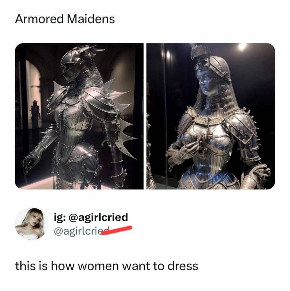 Armored maidens
two images of female armor
“this is how women want to dress”