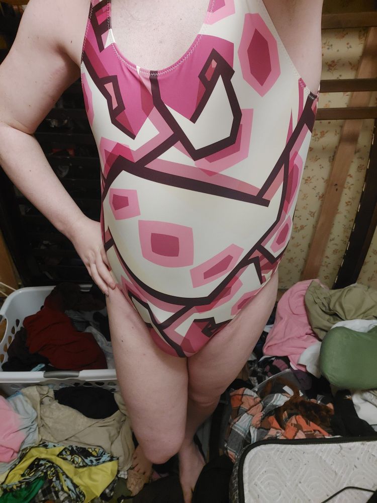Front shot of me in a tentacle one-piece swimsuit from Hyena Agenda.