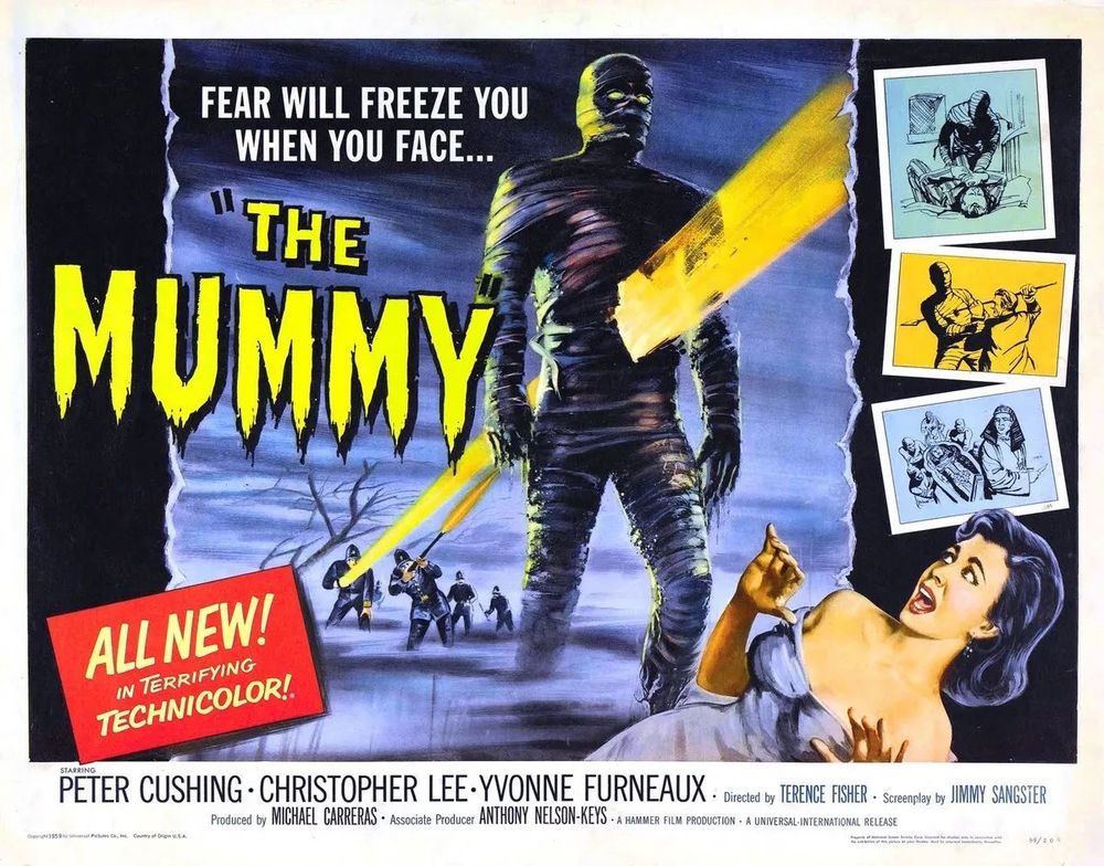 Poster for Hammer’s THE MUMMY (1959), starring Peter Cushing and Christopher Lee.