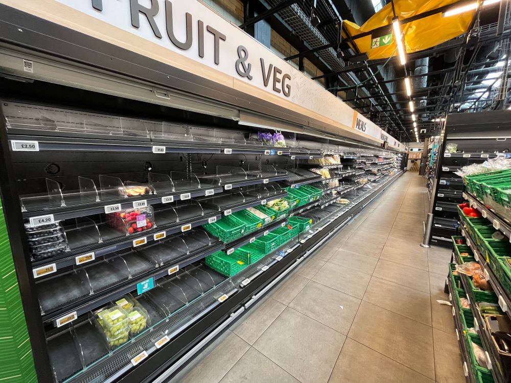 Empty shelves in Amazon Fresh store 