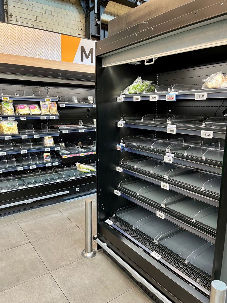 Empty shelves in Amazon Fresh store 