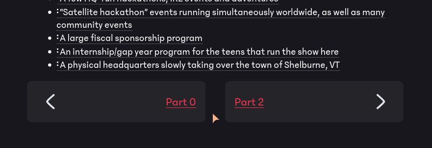 Two buttons. One has a left-facing arrow and the text "part 0", and the other has the text "part 2" and a right-facing arrow. they combine to create a chapter navigator.