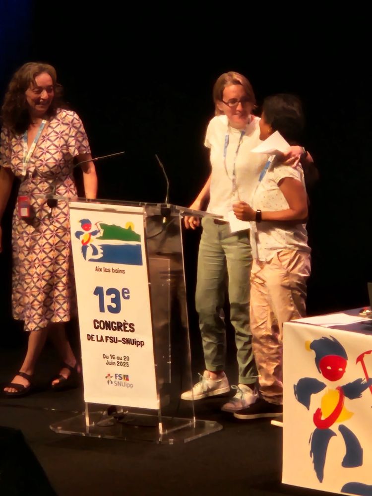 Discours à plusieurs voix, avec Coralie Benech, pour saluer et remercier Guislaine David qui quitte la direction du snuipp