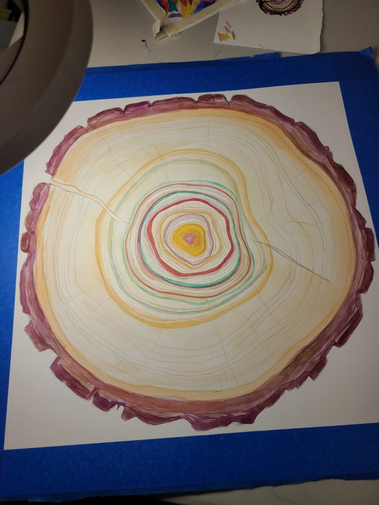 Watercolor painting in progress by Santa Cruz Artist Ercilia Medeiros 
