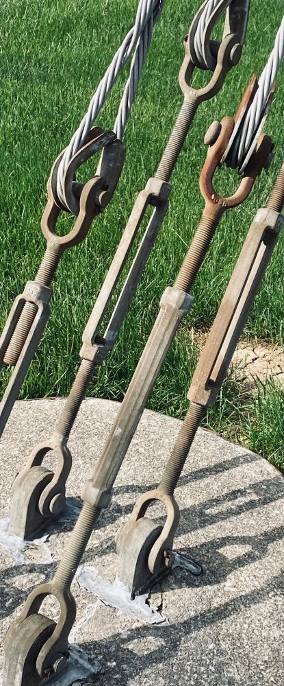 steel turnbuckles and anchors set in concrete for power transmission tower, near cleveland OH