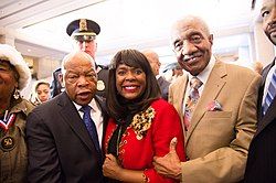 Frederick Douglas Reese (right) with John Lewis (left) and Terri Sewell at the 2016 Congressional Gold Medal Ceremony honoring the March on Selma. Photo credit: U.S. House of Representatives / Office of Terri Sewell.