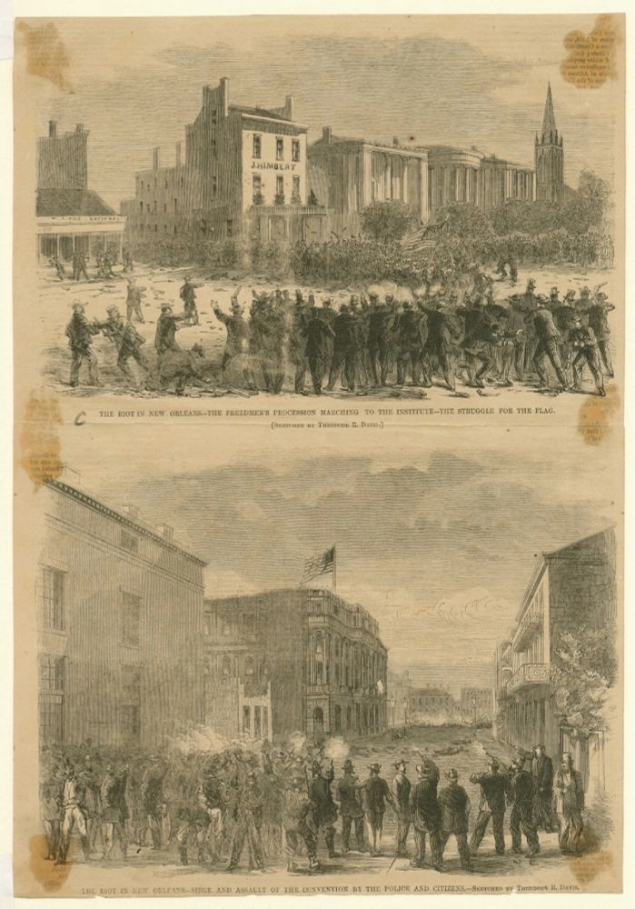 Newspaper clippings with drawings depicting the New Orleans Massacre. Image credit: Historic New Orleans Collection.