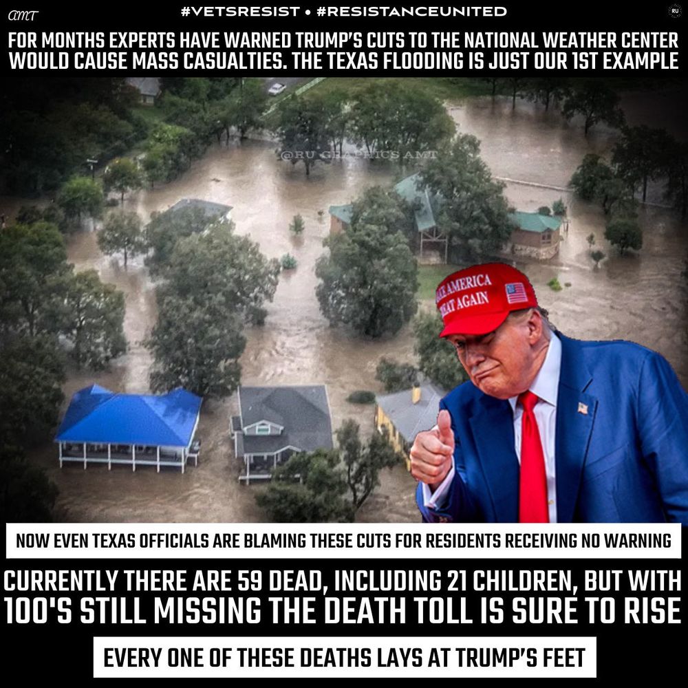 Graphic discussing how drastic cuts to the National Weather Service are largely to blame for the loss of life in the deadly Texas flooding.