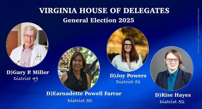 Graphic supporting Gary P. Miller, Earnadette Powell Farrar, Joy Powers and Rise Hayes for Virginia House of Delegates. Election Nov. 4.