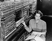 Margaret Butler working on the AVIDAC computer at Argonne National Laboratory, ca. 1950s.
