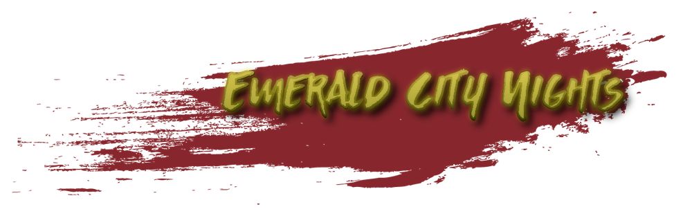 Typography for Emerald City Nights - Glowing gold grunge text with blood smear background