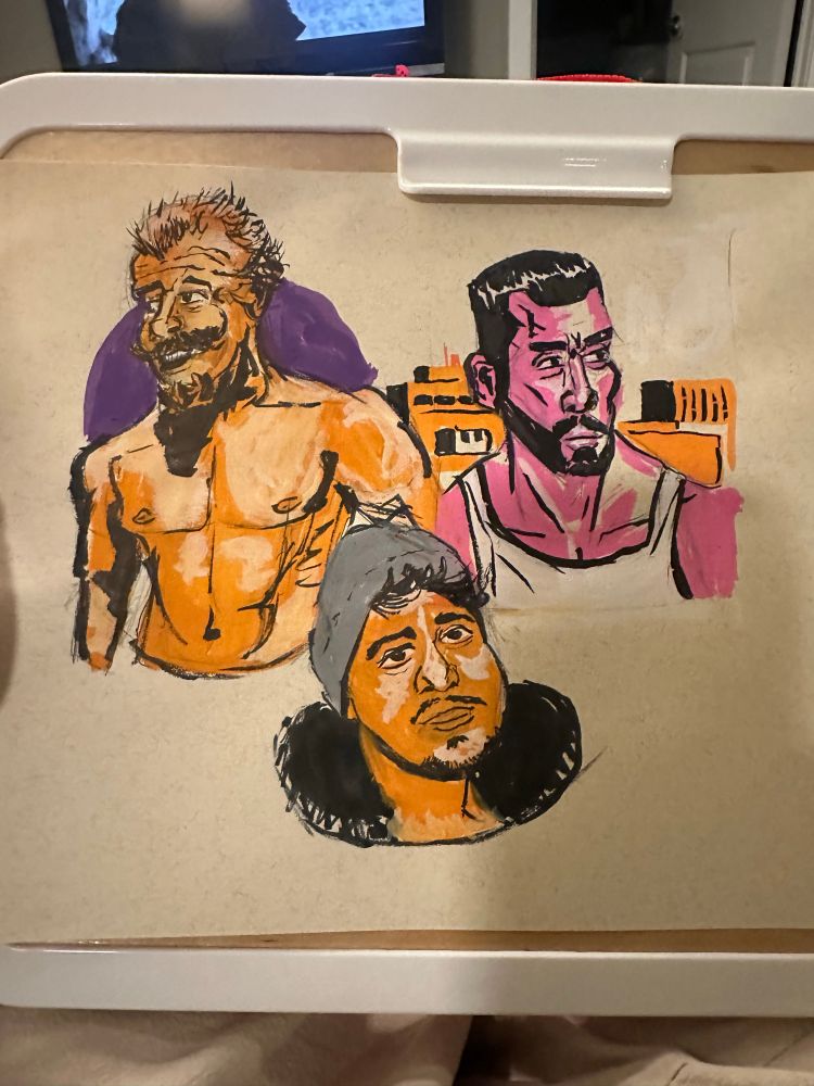 Various portraits painted in posca and brush pen.