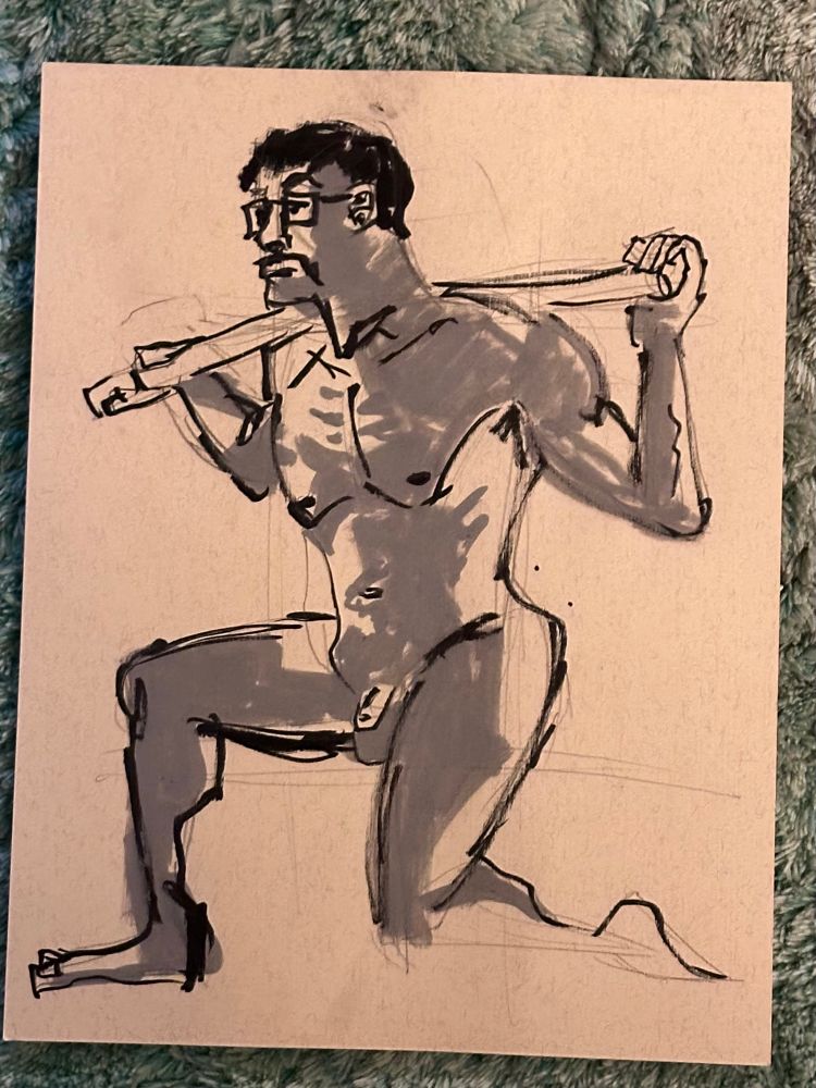 Life drawing of male nude in Posca pen and brush ink