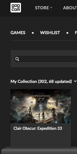 GOG library showing 302 games. and Clair Obscure: Expedition 33
