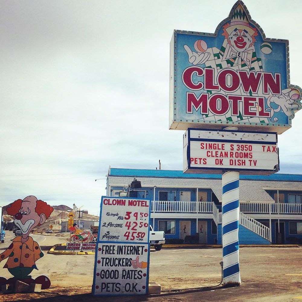 Photo of the unironic roadside Clown Motel in Tonapah, Nevada