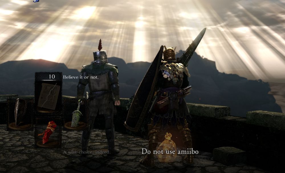 Solaire is saying "Do not use amiibo"