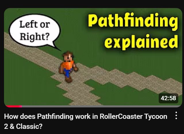youtube video thumbnail titled "How does Pathfinding work in RollerCoaster Tycoon 2 & Classic?"