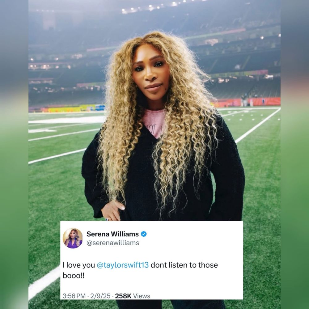 serena williams tweet reading “i love you @taylorswift13 don’t listen to those booo!!”