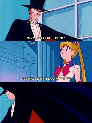 Sailor moon meme. "My work here is done" "but you didn't do anything"