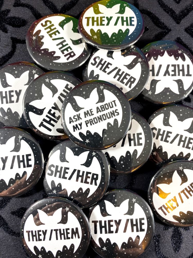 Bat themed pronoun buttons