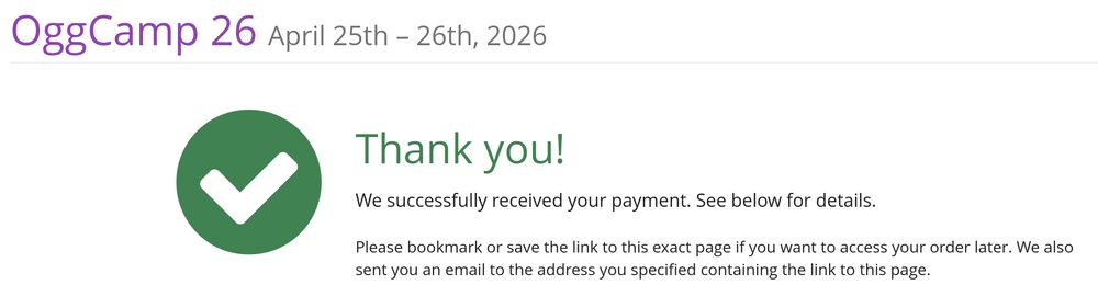 Screenshot thanking me for my purchase.