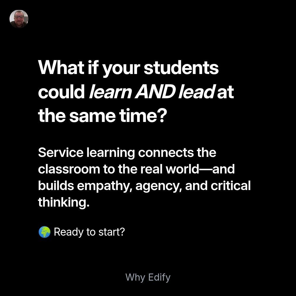 What if your students could learn AND lead at the same time? Service learning connects the classroom to the real world—and builds empathy, agency, and critical thinking. 🌍 Ready to start?