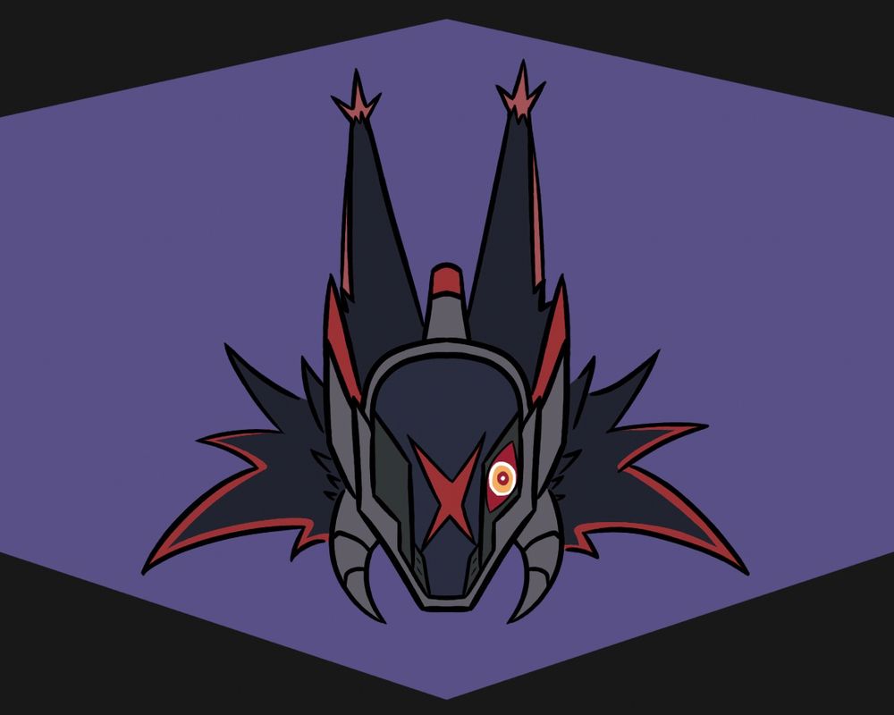 A headshot drawing of a fluffy creature wearing a mask. One piercing eye is visible from the left side of the mask. 