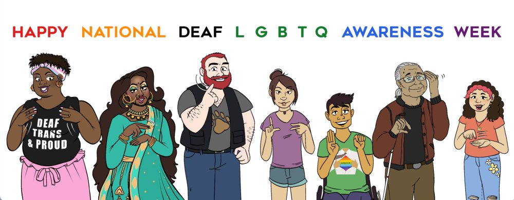 National Deaf LGBTQ Awareness Week logo (one of seven).

A full image description can be found here:
https://bit.ly/deaflgbtqweek24logo