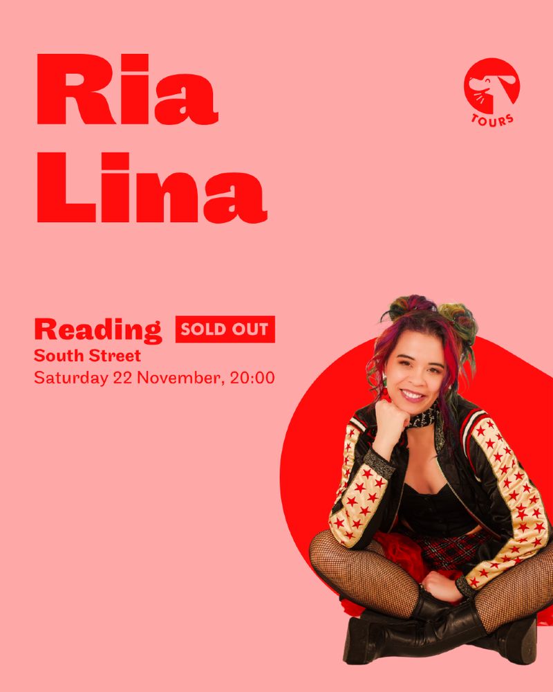 Graphic promoting Ria Lina tour show that is down to the last few tickets.  Featuring image of Ria Lina.  Full details in caption.
