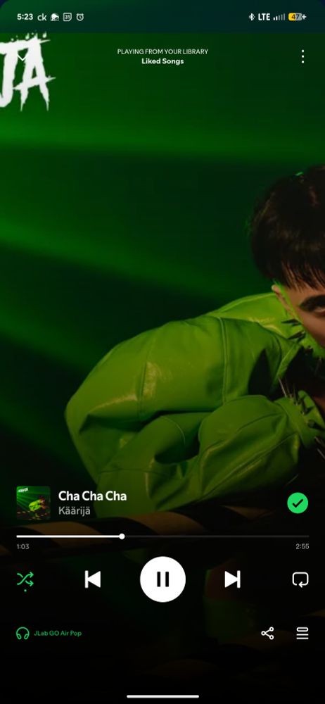 A screenshot from Spotify of the song "Cha Cha Cha" by Kaarija 