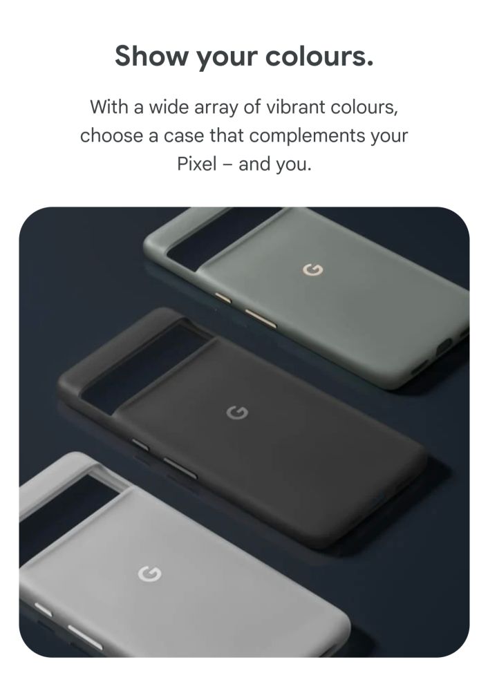 A photo showing a white, ablack and, a grey pixel 7 pro case