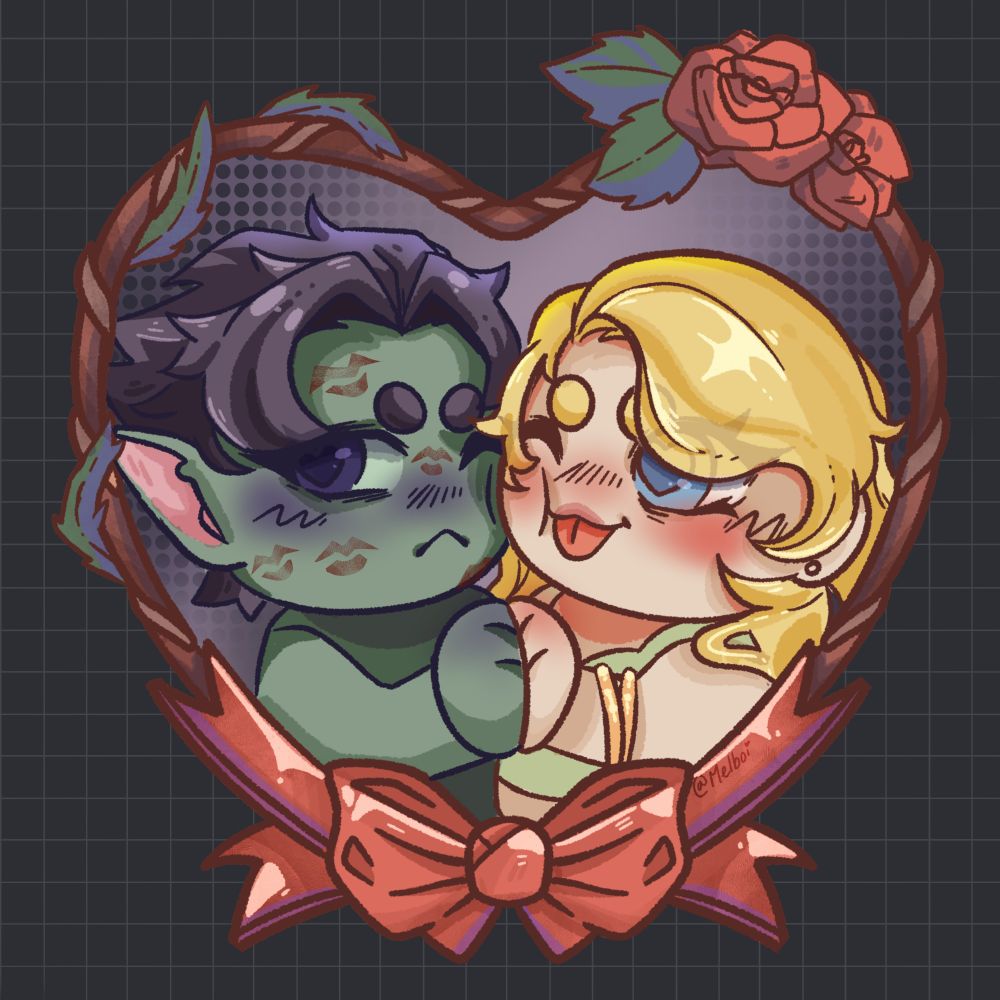The YCH but it's a goblin with a blond girl