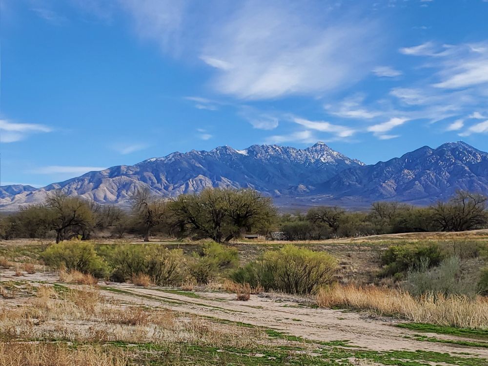 February snow dusts the top of Mt. Wrightson in the Santa Rita Mountains south of Tucson.  The full range of ecosystems in the Santa Ritas, one of the Madrean Sky Islands of Southern Arizona, is visible, from the low desert scrub in the foreground to the dark green evergreen forests of the mid-slopes to the frozen (at least in winter) peak.  The foreground is flat, and features clusters of mesquite trees showing the first blush of spring green.

This image was taken in Pima County's Canoa Hills Trails Park, a 130-acre re-wilded golf course with 5.5 miles of maintained trails, several shaded picnic tables, and benches.  The site is a huge favorite with locals, who appreciate having a quiet outdoor retreat - complete with daily sightings of javelina, coyotes, and other Sonoran wildlife - just steps from their front door.  

Canoa Hills Trails Park is a great example not only of the massive impact that small public lands sites can have on the quality of life for residents but also of how public lands can be reclaimed and fostered when industry or commerce have moved on.  Having walked in this park dozens of times, I was shocked to learn that it's only 130 acres.  The ever-changing views, compact trails (formerly the golf cart paths, now cross-cut with some unpaved dirt routes), and high level of wildlife activity make it feel much, much larger.