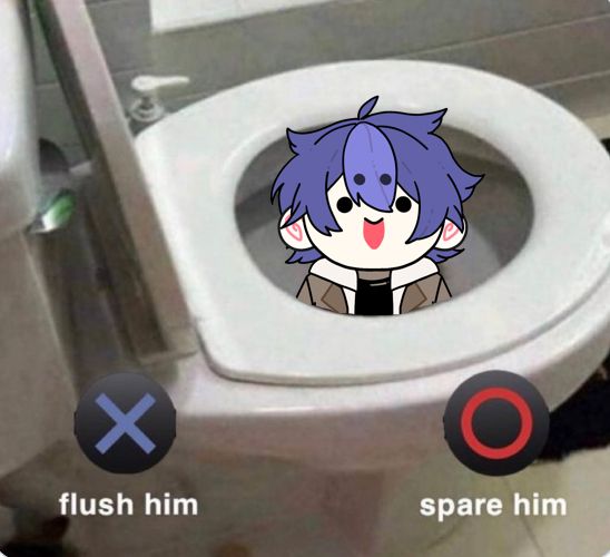 speef in a toilet with two playstation buttom prompts: X to flush him, O to spare him