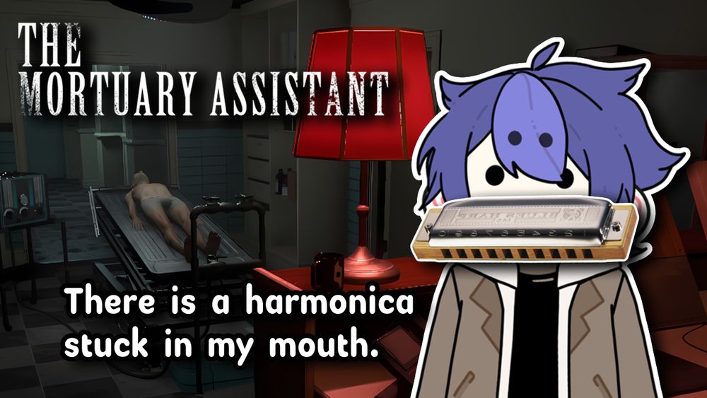 speef in a mortuary assistant level with a harmonica in his mouth. text reads: There is a harmonica stuck in my mouth.
