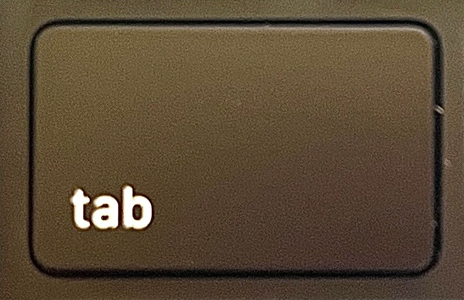 The Tab key on a keyboard 