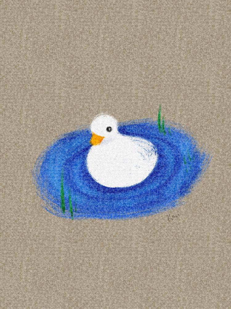 A color digital doodle/drawing of cute white duck in a pond 
