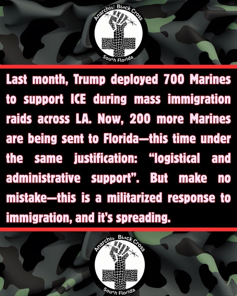 last month, trump deployed 700 marines to support ICE during mass immigration raids around LA. now, 200 more marines are being sent to florida - this time under the same justification: "logistical and administrative support." but make no mistake - this is a militarized response to immigration, and it's spreading.