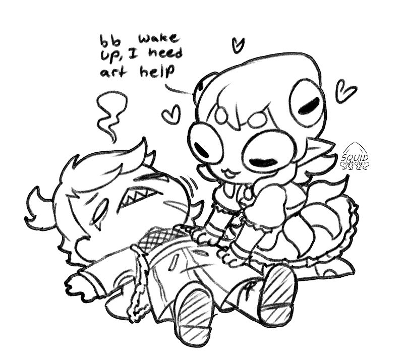Squid shakes Allegrezza to wake them up for art help