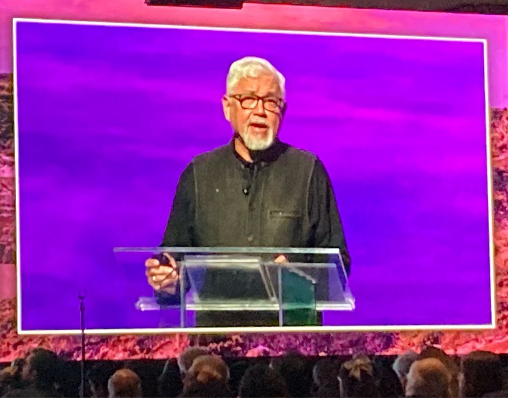 Writer Amitav Ghosh delivering the presidential address at the 2023 meeting of the American Geophysical Union in San Francisco, California, on 11 December 2023.